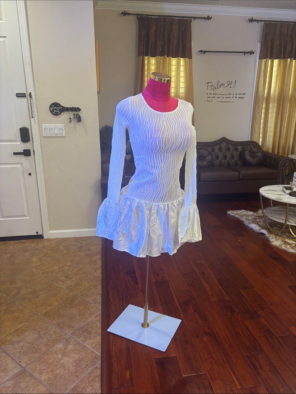 Zara White Long-Sleeve Ruffled Mini Dress